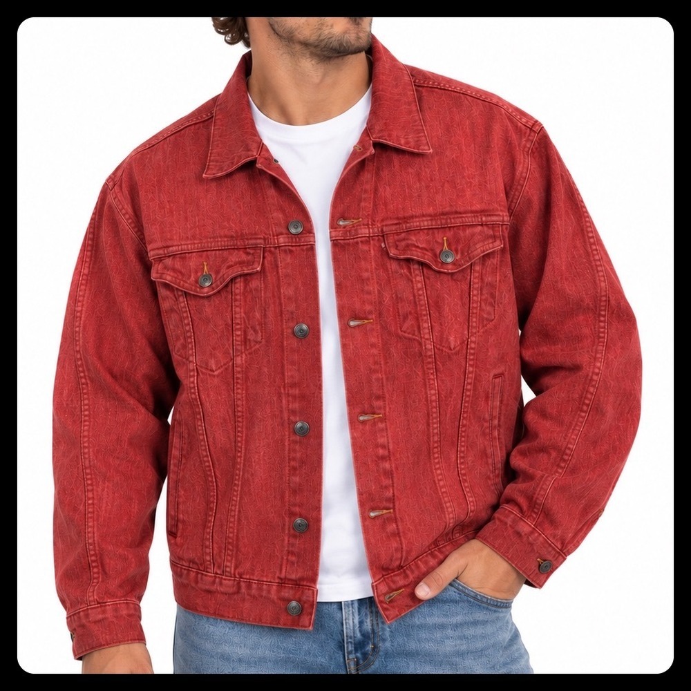Levi's Trucker Jacket Men XL Red Tencel Lyocell Blend Denim Button Coat NWT NEW
